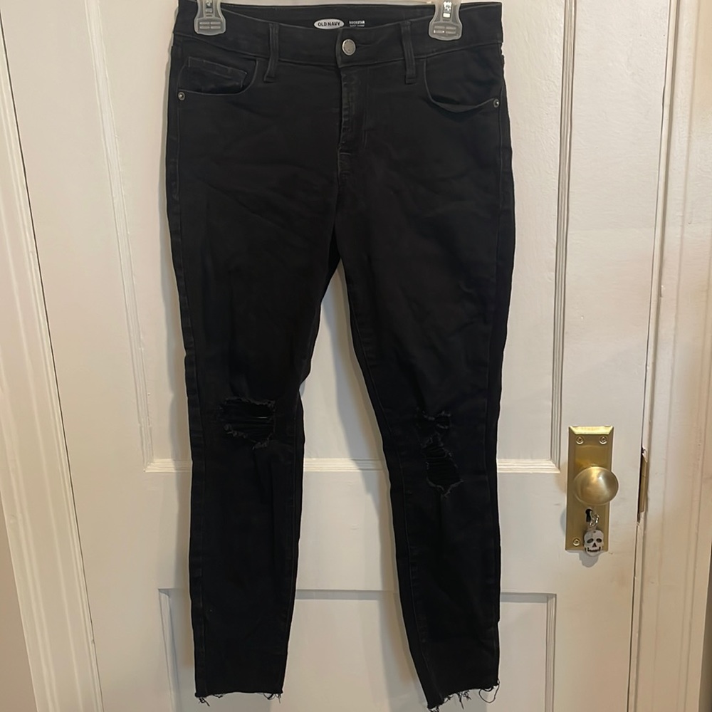 Old navy rockstar super skinny distressed black jeans